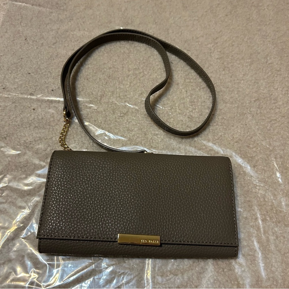 TED BAKER Shazder Grainy Leather Wallet on a Chain (Removable) in Grey - Picture 5 of 11